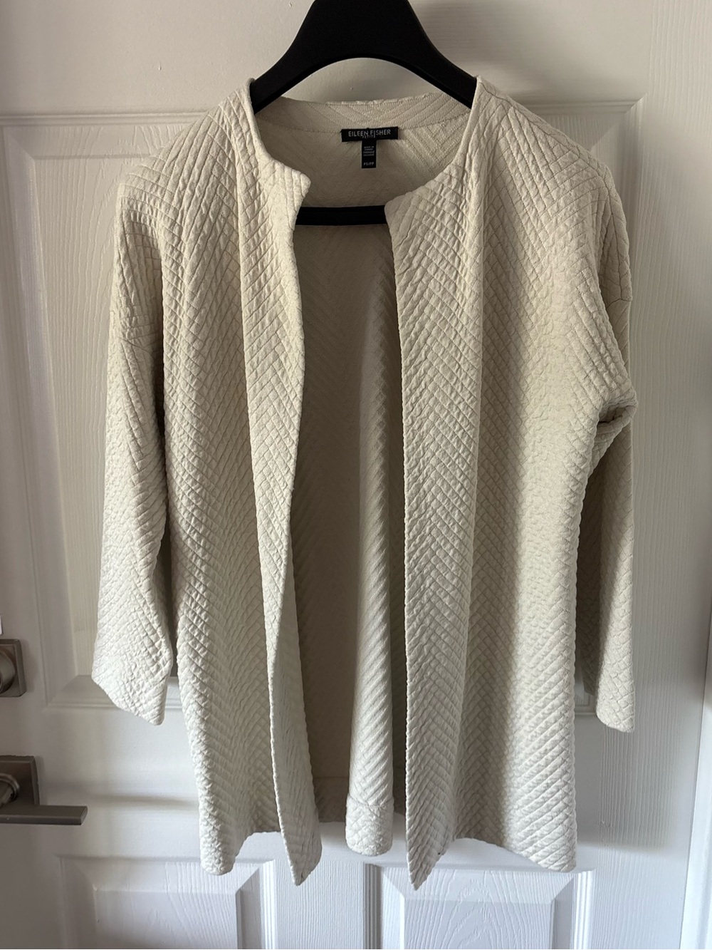 Eileen Fisher Bone Silk & Organic Cotton Interlock Jacquard Long Jacket SP